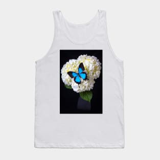 Blue Butterfly On White Hydrangea Tank Top